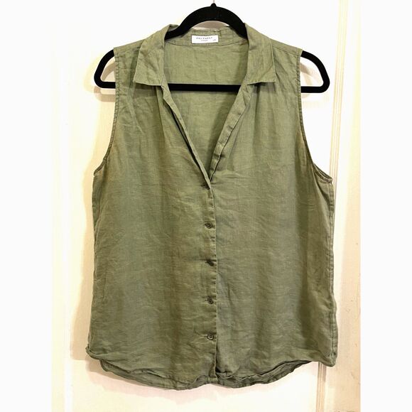 EQUIPMENT Femme Green Stripe Sleeveless Button Back Tank Top  Woman's Size Large - Picture 2 of 10